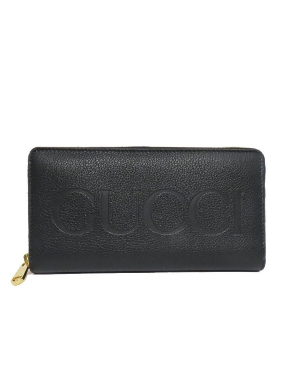 Gucci Logo Zip Around Wallet Black Gold Leather
